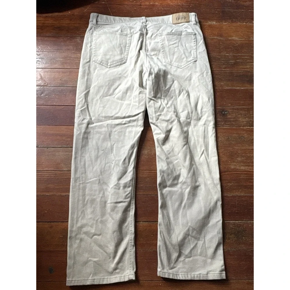 IZOD Pants Men's 38x30 Straight Leg Chino Khaki Tan Stretch Flat Front